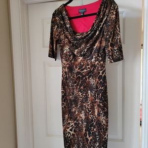 Connected Apparel short sleeve leopard Knit bodycon dress size 14
